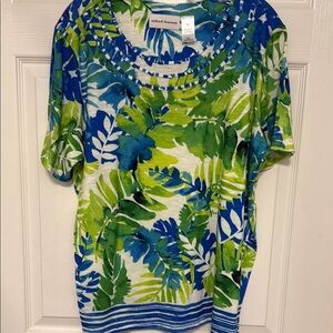 Alfred Dunner Short Sleeve Top Tropical Print Blue Green White
Women XL Like New
